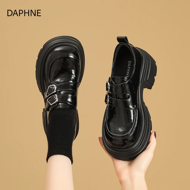 达芙妮厚底乐福鞋女2025年秋新款百搭时尚粗跟小皮鞋小个子增高鞋