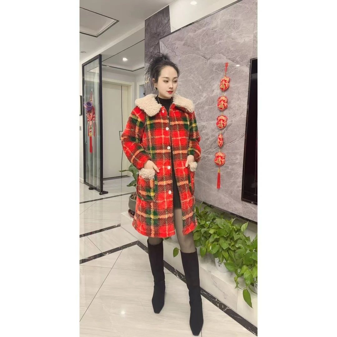 2024冬季新款三层加绒加厚翻领长款外穿特厚棉服时尚保暖舒适女款