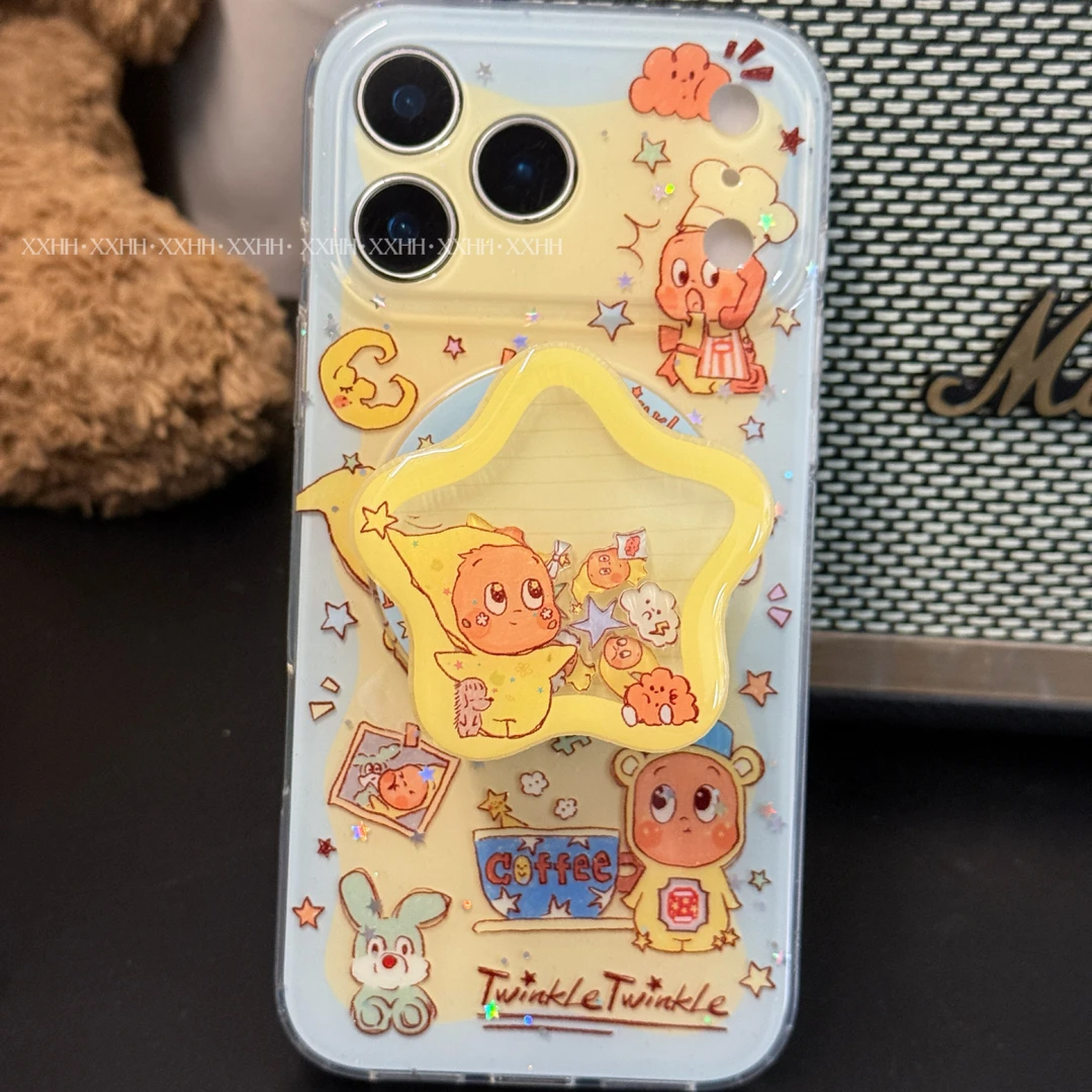 双层磁吸卡通可爱星星人磁吸摇摇乐支架适用苹果17全系列手机壳