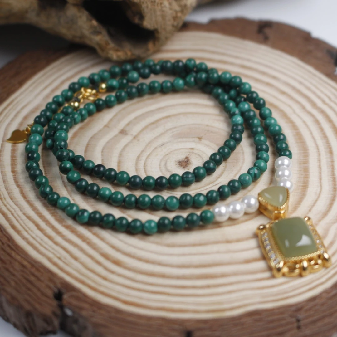 孔雀石和田玉贝珠项链多样性发货  ZK23120728