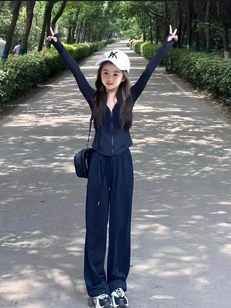 女童套装防晒冰丝夏速干2025新款洋气时髦长袖中大童长裤两件套