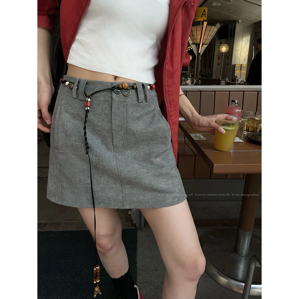 JCCC影子【哑光尘埃】灰色砂洗100%棉牛仔A字短款半身裙JE5BBQ11