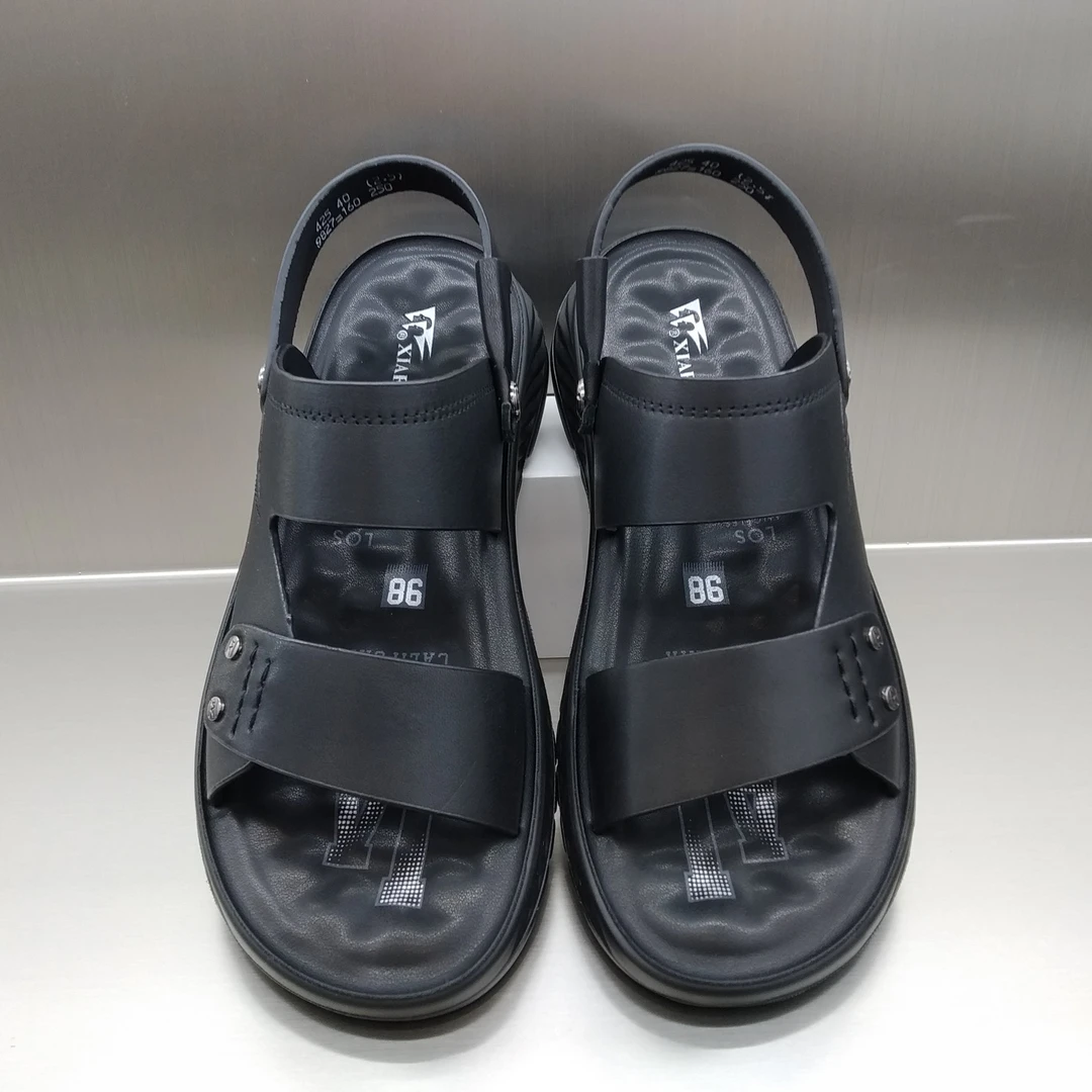 夏发真皮男士沙滩鞋2025夏季透气软底两穿凉拖鞋舒适休闲外穿黑色