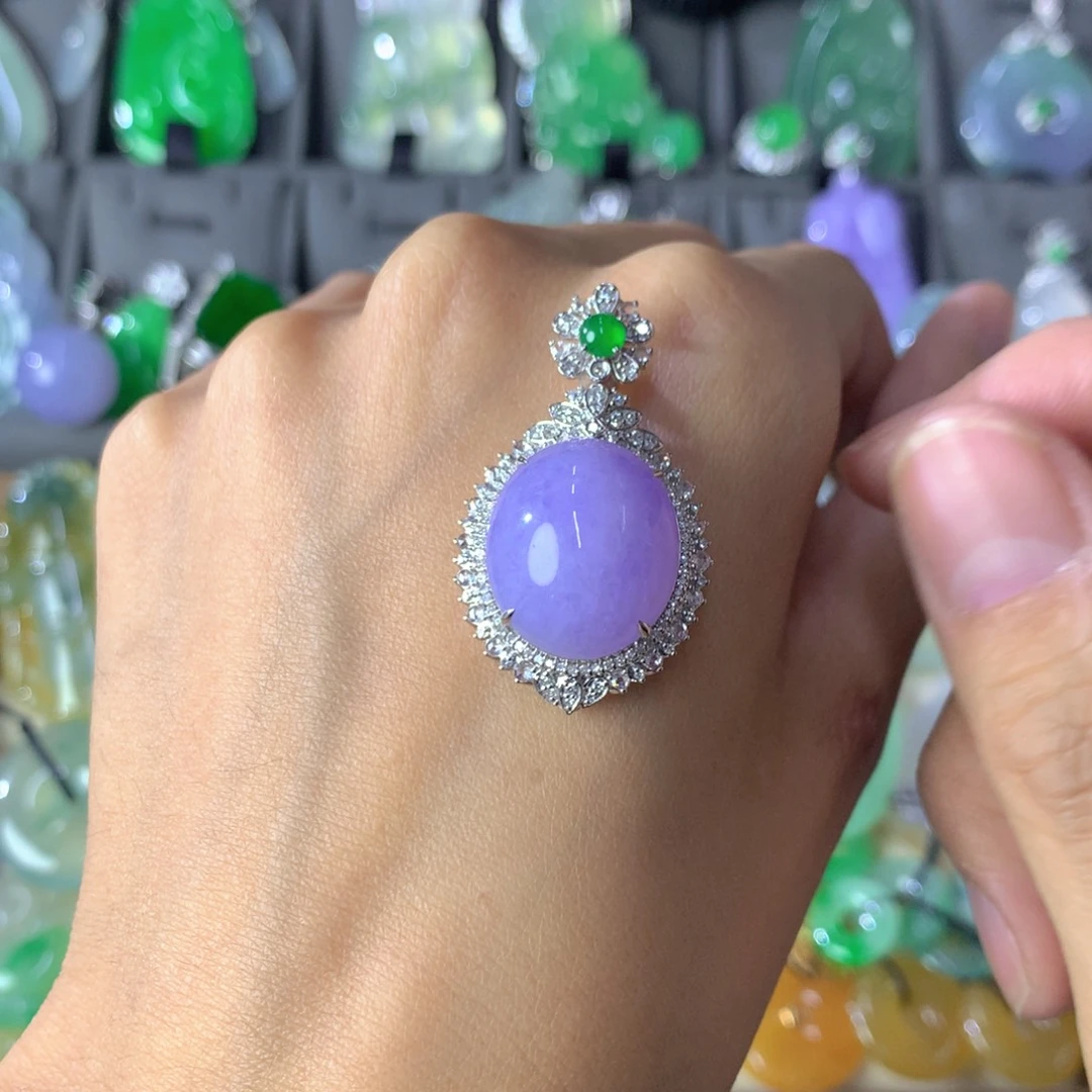 翡翠18K金镶嵌吊坠(不含链)