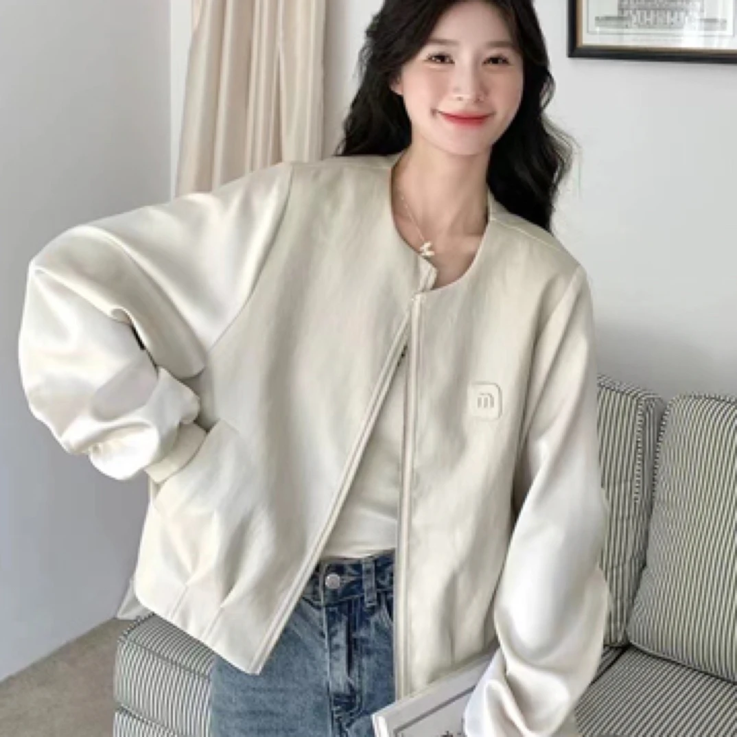 少女风3D春季女装韩版拉链百搭拼接袖子短款皮衣外套