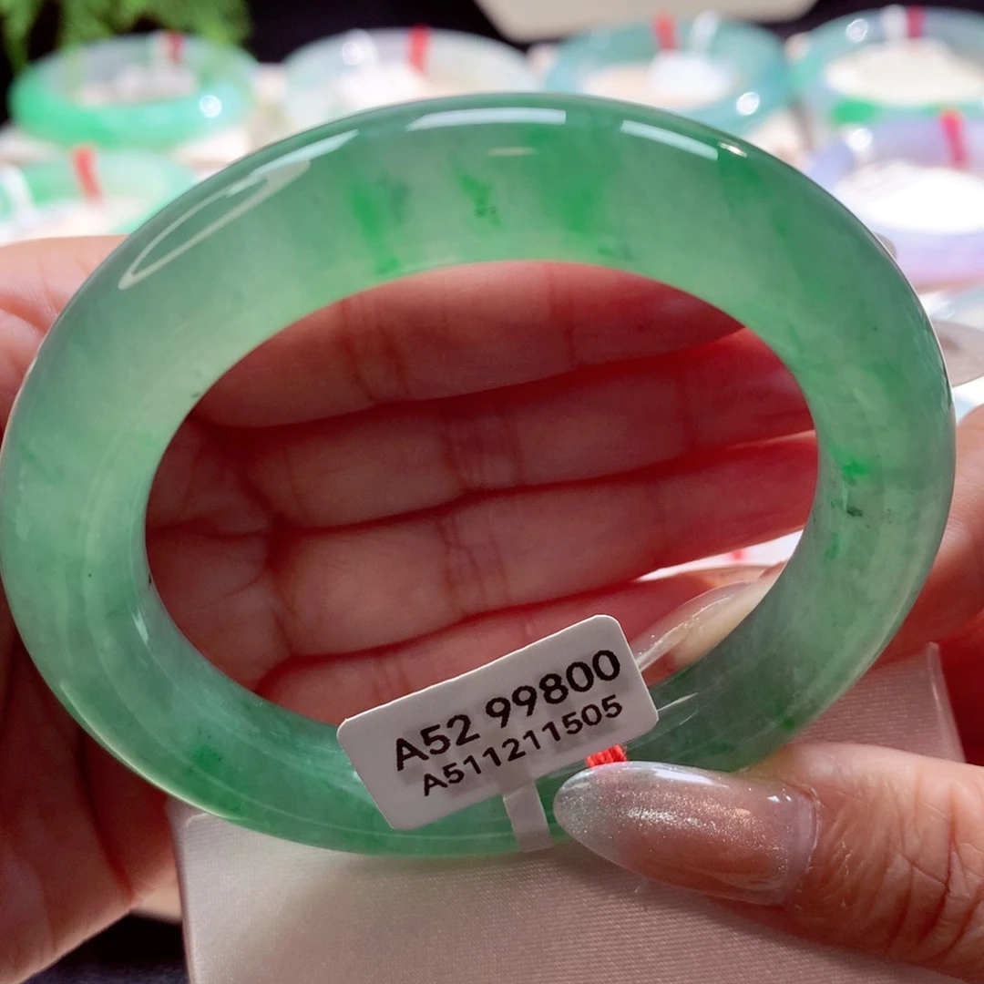 未镶嵌手镯翡翠52.8圆条冰透绿飘翠（45号）