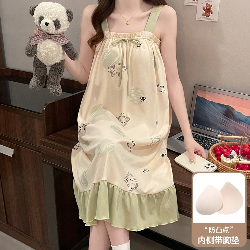 睡衣女夏吊带睡裙可爱少女甜美夏天睡裙宽松家居服可外穿无袖套装