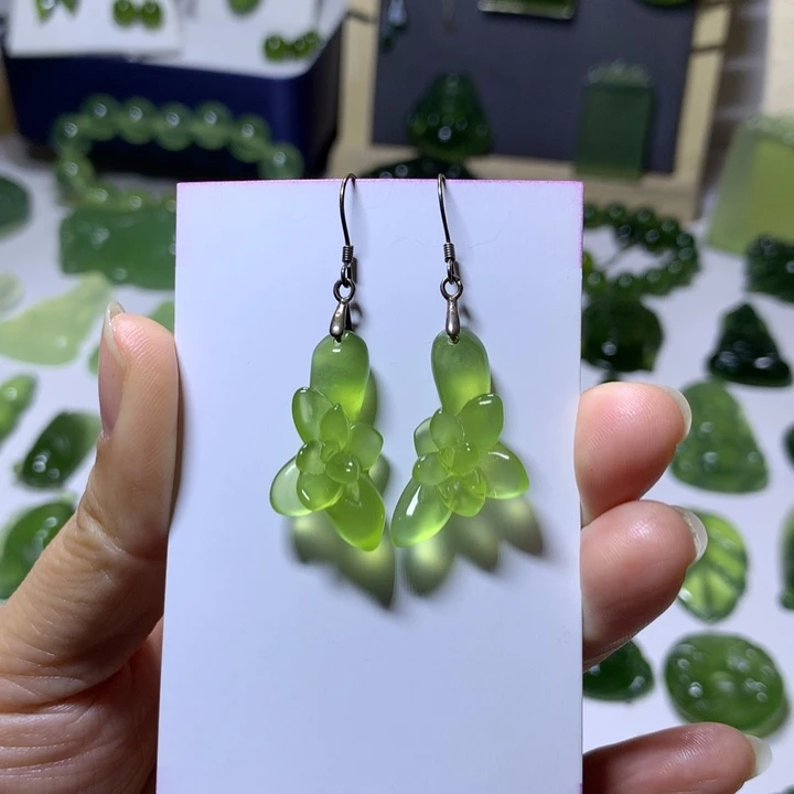 岫玉银S925镶嵌耳环耳环