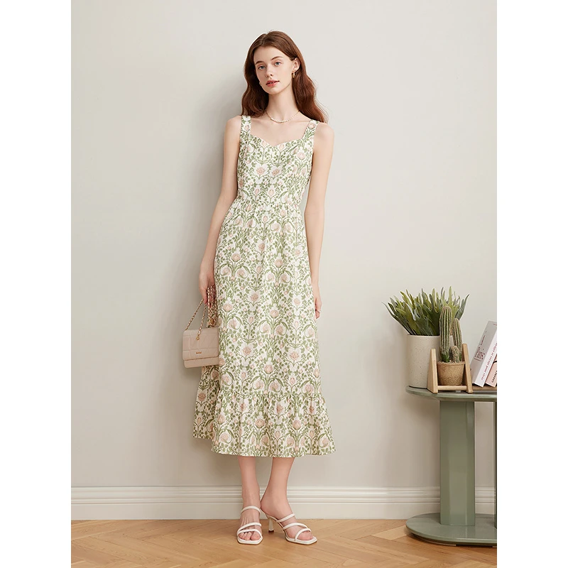 Goodland美地2025新款法式碎花气质收腰连衣裙LC35105260