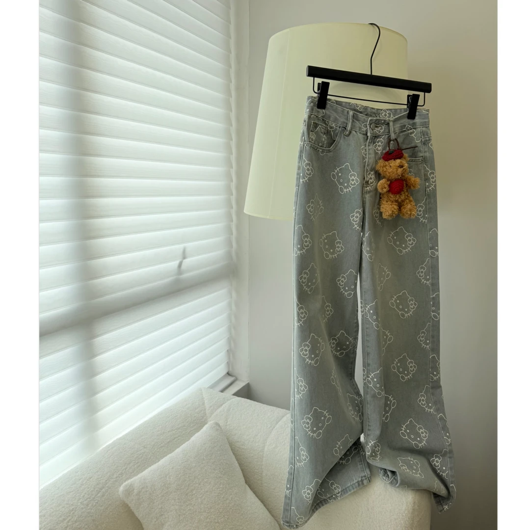 kitty猫减龄设计感阔腿裤牛仔裤
