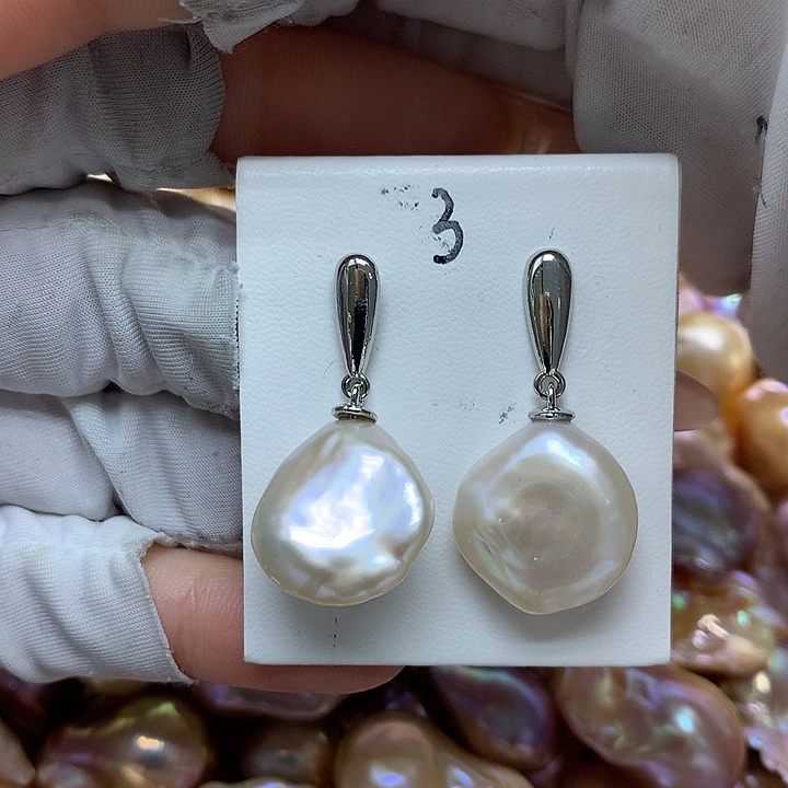 淡水珍珠耳饰银S925镶嵌