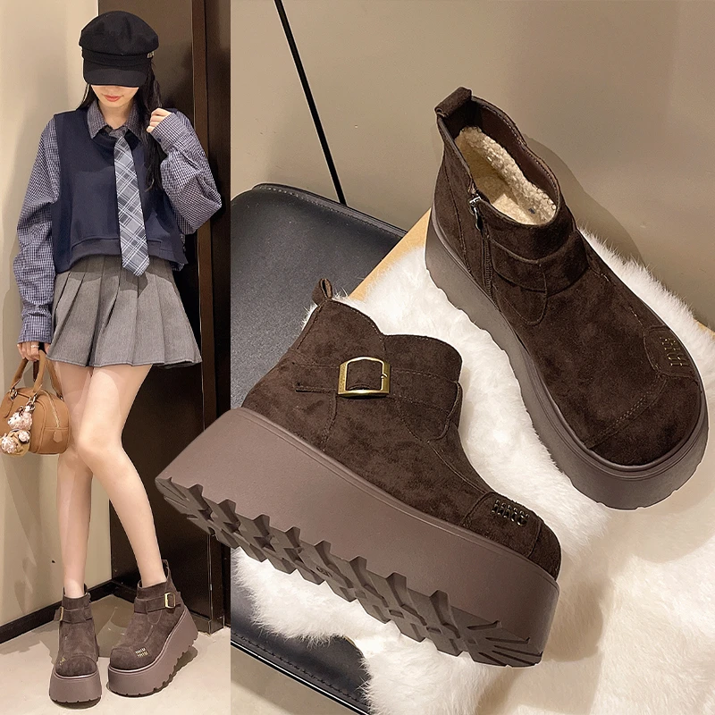 增高6CM英伦时尚勃肯雪地靴2025冬季新款厚底加绒雪地靴美拉德靴