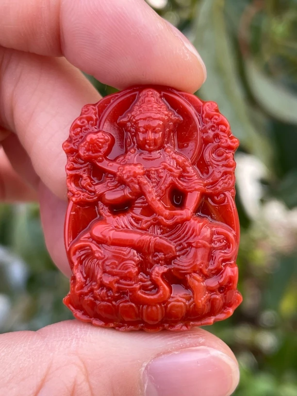 精品南红玛瑙普贤吊坠颜色红润满肉辣椒红精工尺寸25.7x36x8.7mm