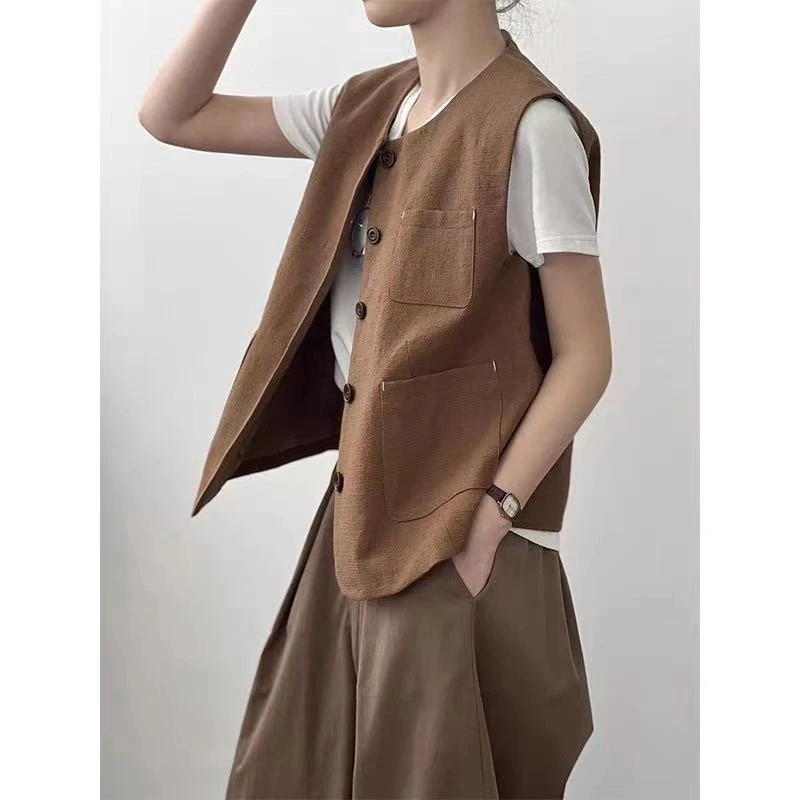 文艺无袖亚麻背心马甲女款新款爆款