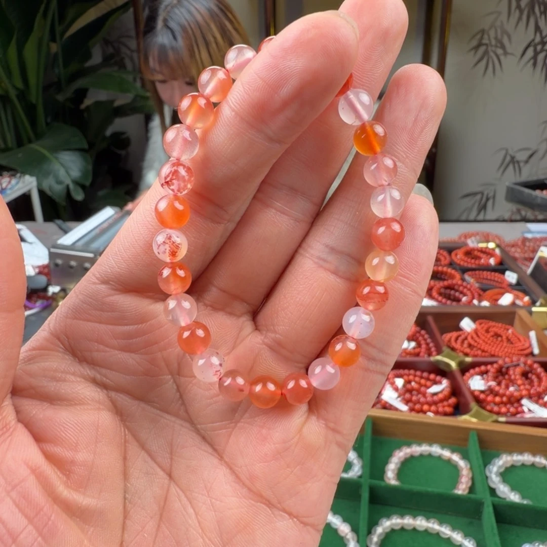 南红玛瑙未镶嵌手链8mm多宝圆珠单圈（有瑕疵 介意勿拍）