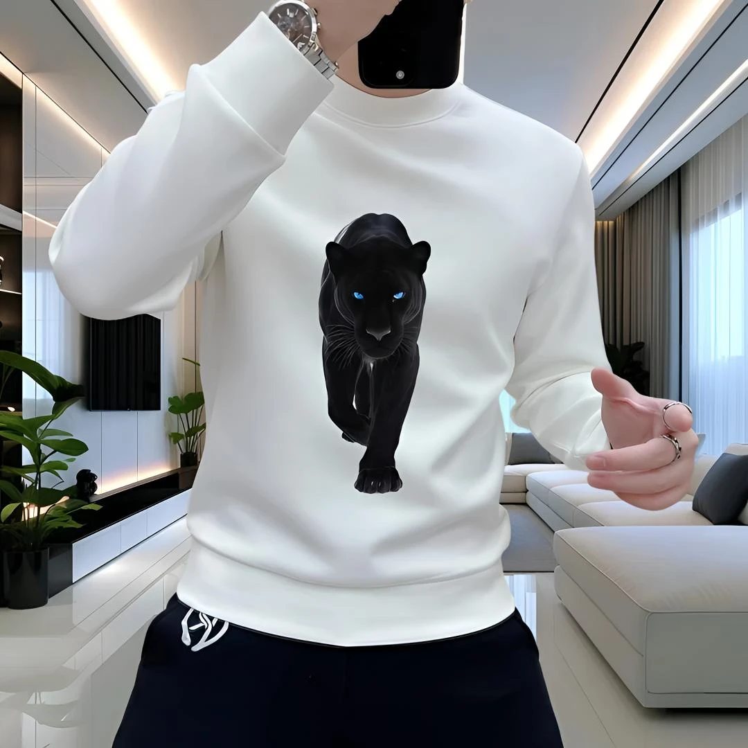 新款男士圆领加绒卫衣秋冬季潮流休闲百搭长袖时尚青年内搭上衣男