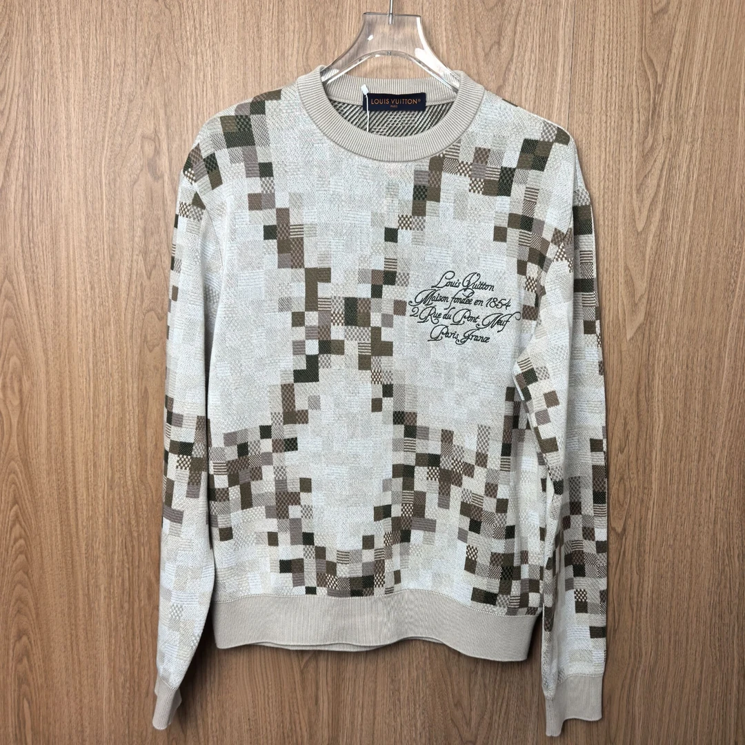 未使用 LouisVuitton/路易威登 方格满印圆领长袖卫衣M码2510301