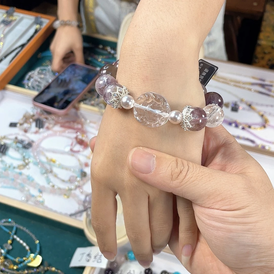 水晶手链银S925镀金镶嵌