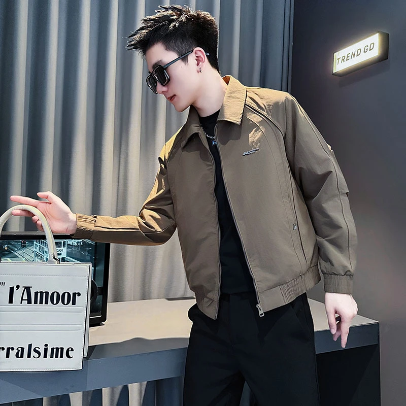 高级感痞帅翻领外套男款潮牌百搭飞行夹克2025新款春秋季休闲褂子