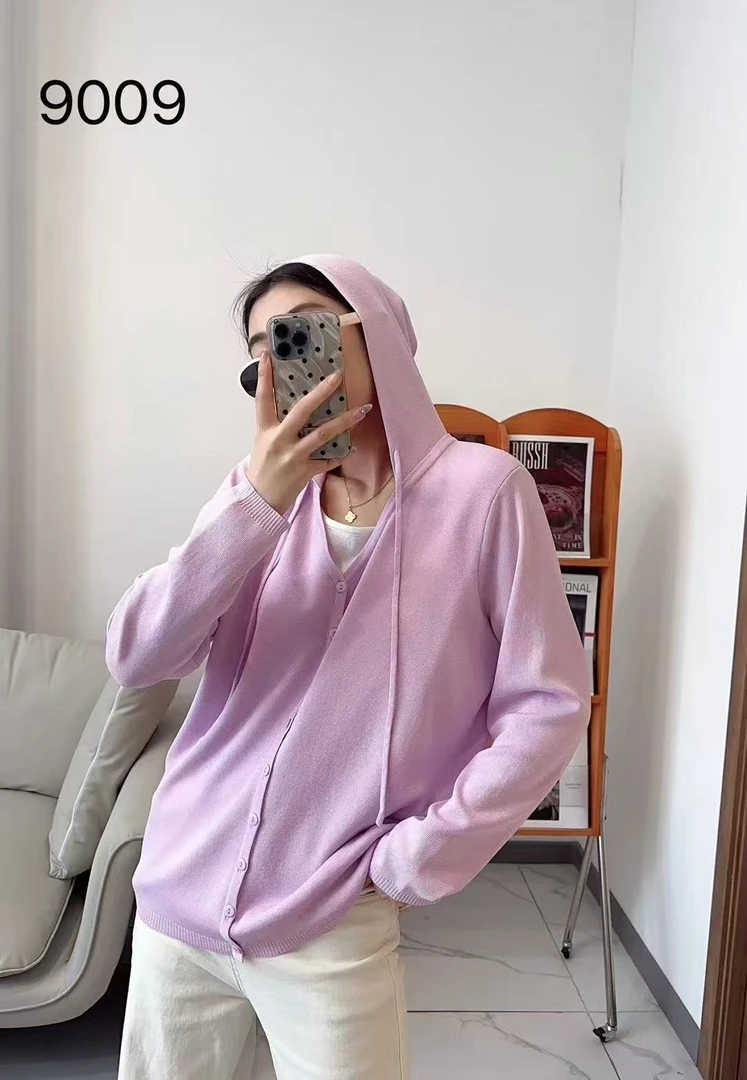 2025广州丹丹小妹9009春季新款连帽减龄假两件针织衫