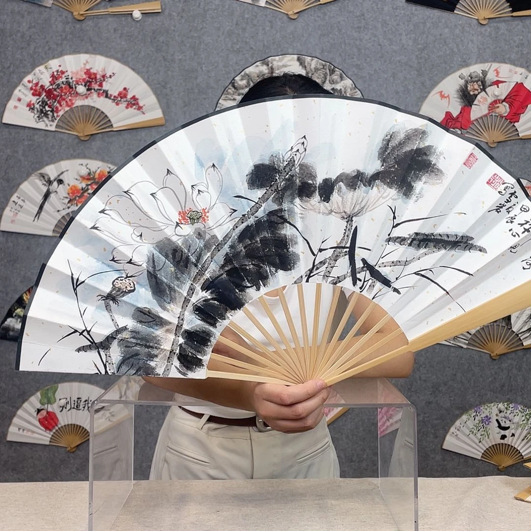 国画10寸水磨玉竹-纯手绘-文玩扇骨（默认粘好）