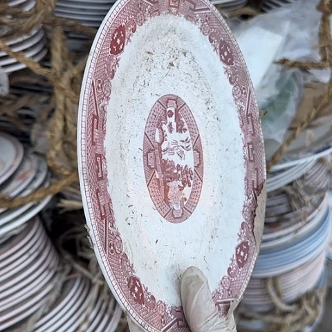 瓷片国营厂库存微瑕21厘米椭圆