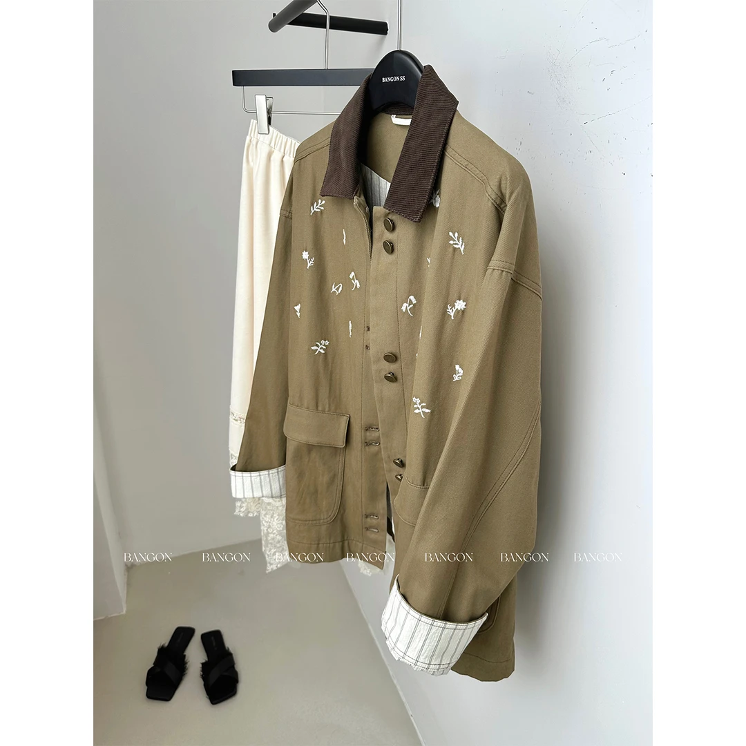 BANGON  手工刺绣工装外套复古松弛高级感2025早秋新款夹克上衣女
