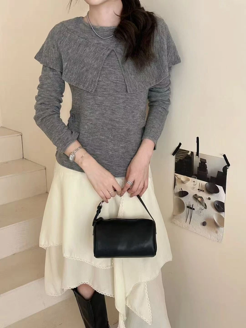 2025年冬季新款圆领斗篷设计款打底衫