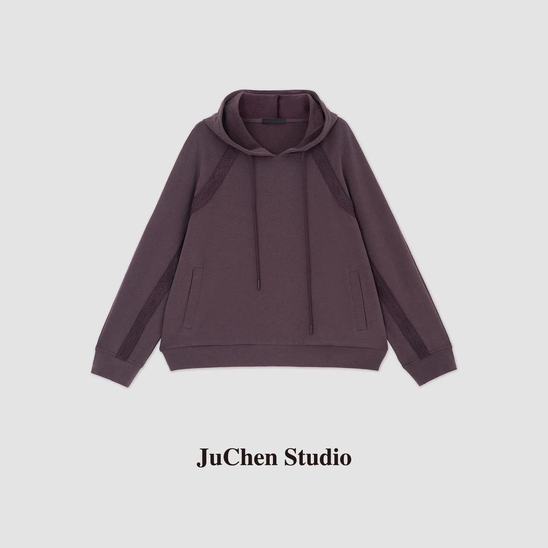 “紫木槿 ”设计感重工艺术织带解构插肩廓形连帽卫衣 FW113312