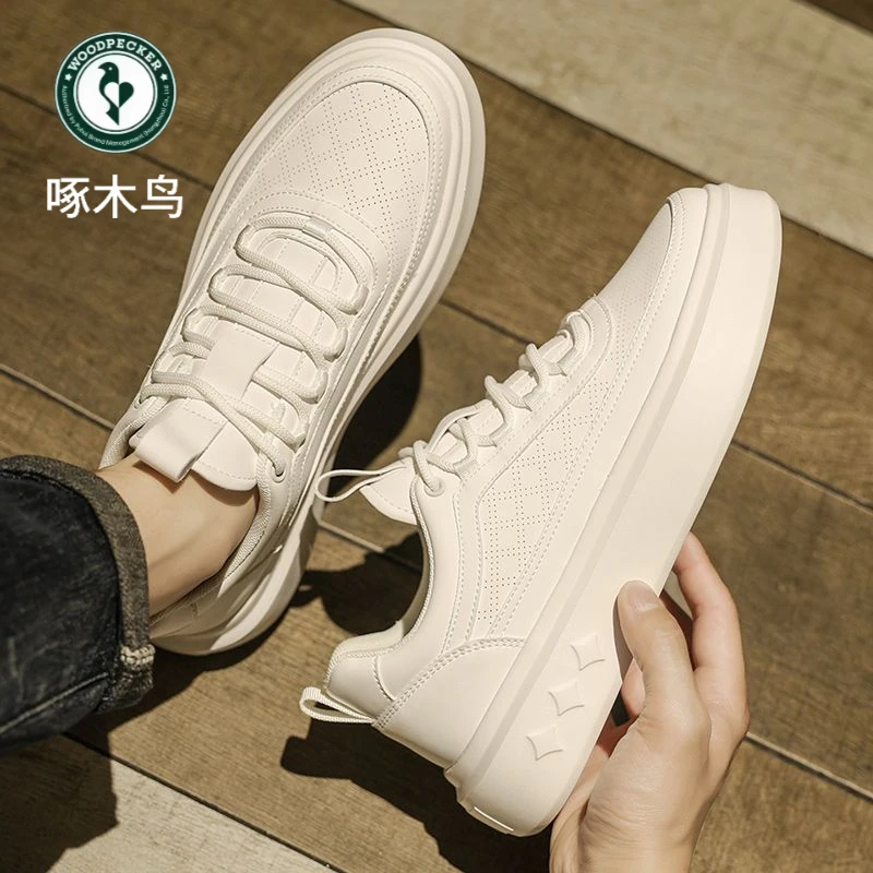 啄木鸟小白男鞋新款夏季透气休闲板鞋男士白鞋防滑厚底百搭运动鞋