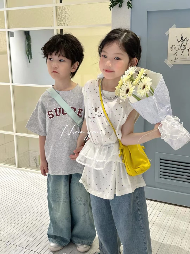 女童夏季韩版白色牛仔裤（带纱帘）时尚洋气儿童休闲百搭宽松宝宝