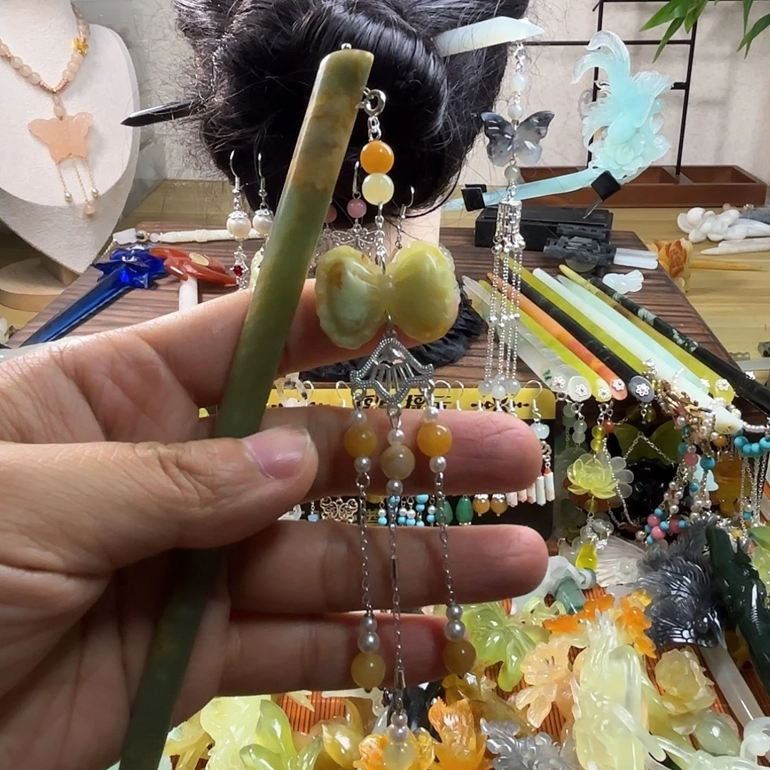 蛇纹石玉合金发饰
