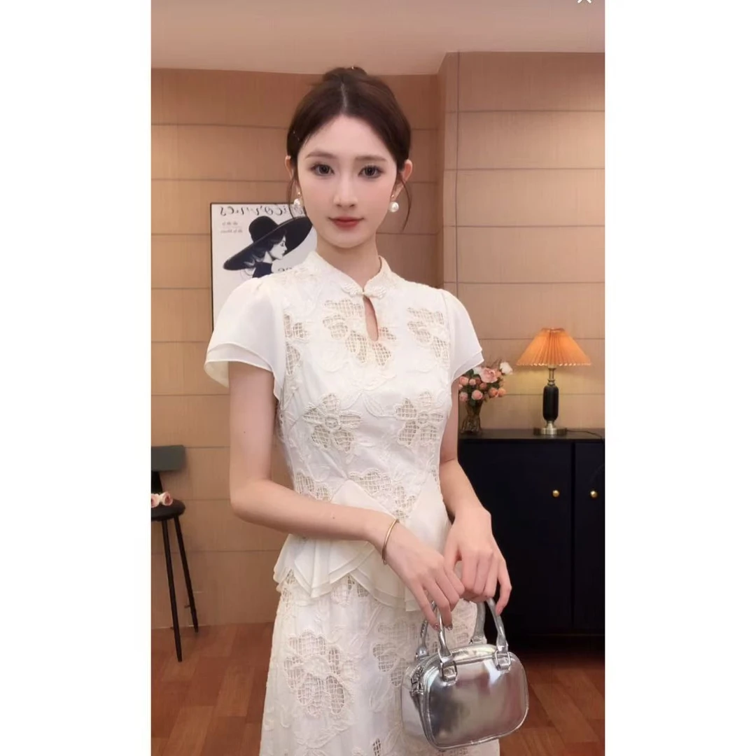【涂涂&GERTC】若灵 夏季镂空蕾丝新中式优雅气质连衣裙 GC252L1009