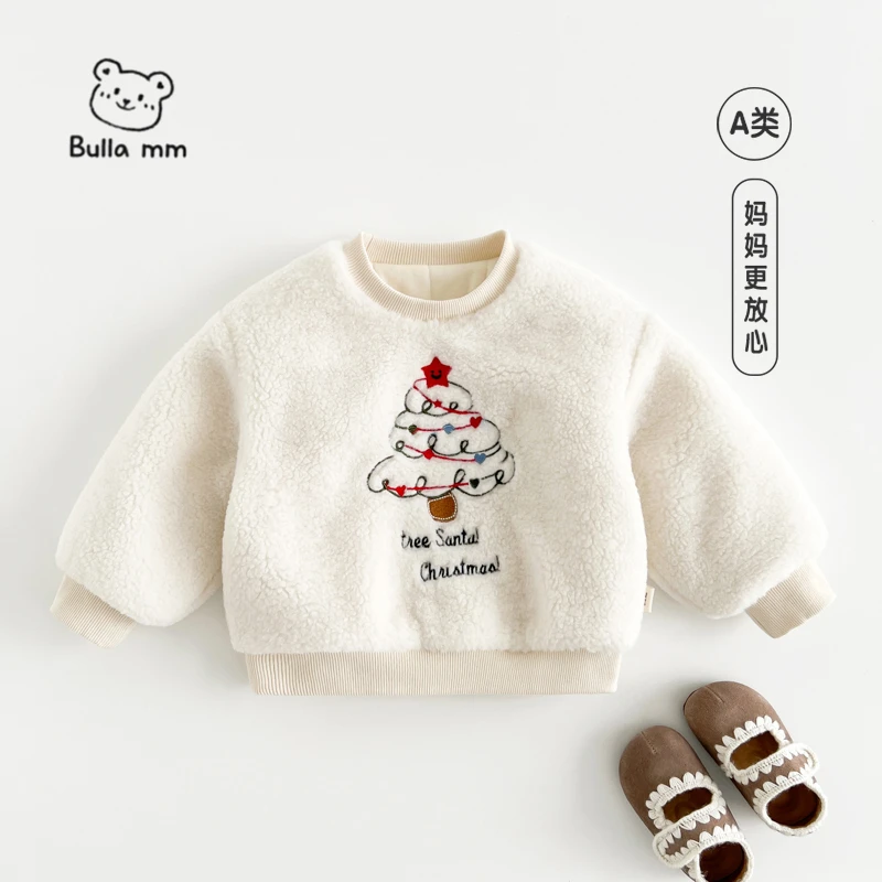 叭啦妈咪女童毛绒夹棉卫衣2025冬装新款女宝洋气卫衣潮kkBYM5047
