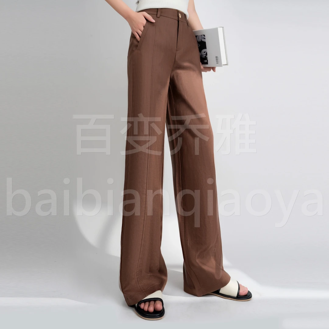 琥珀流光裤初秋新款莱赛尔亚麻垂感中高腰9059