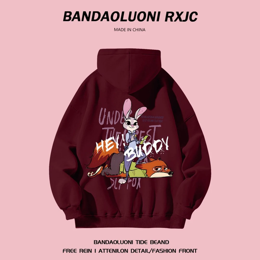 银狐绒美式潮牌疯狂动物城连帽卫衣秋冬ins甜酷百搭上衣男女童