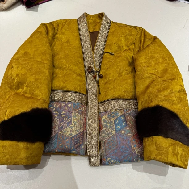 5915#《拼接羽绒》保暖不褪色冬厚款国风羽绒服