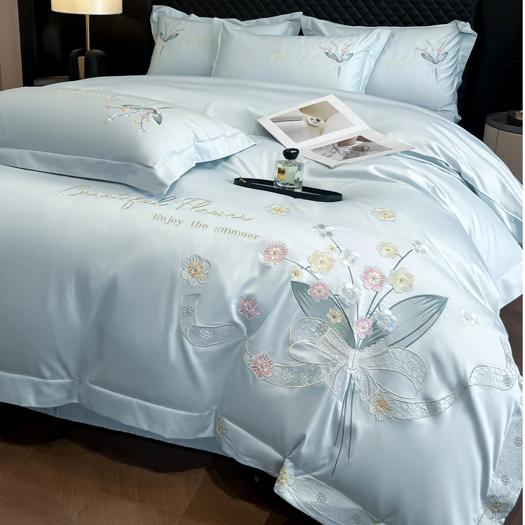 轻奢200支长绒棉四件套A类纯棉全棉床笠高级感裸睡被套床单床笠