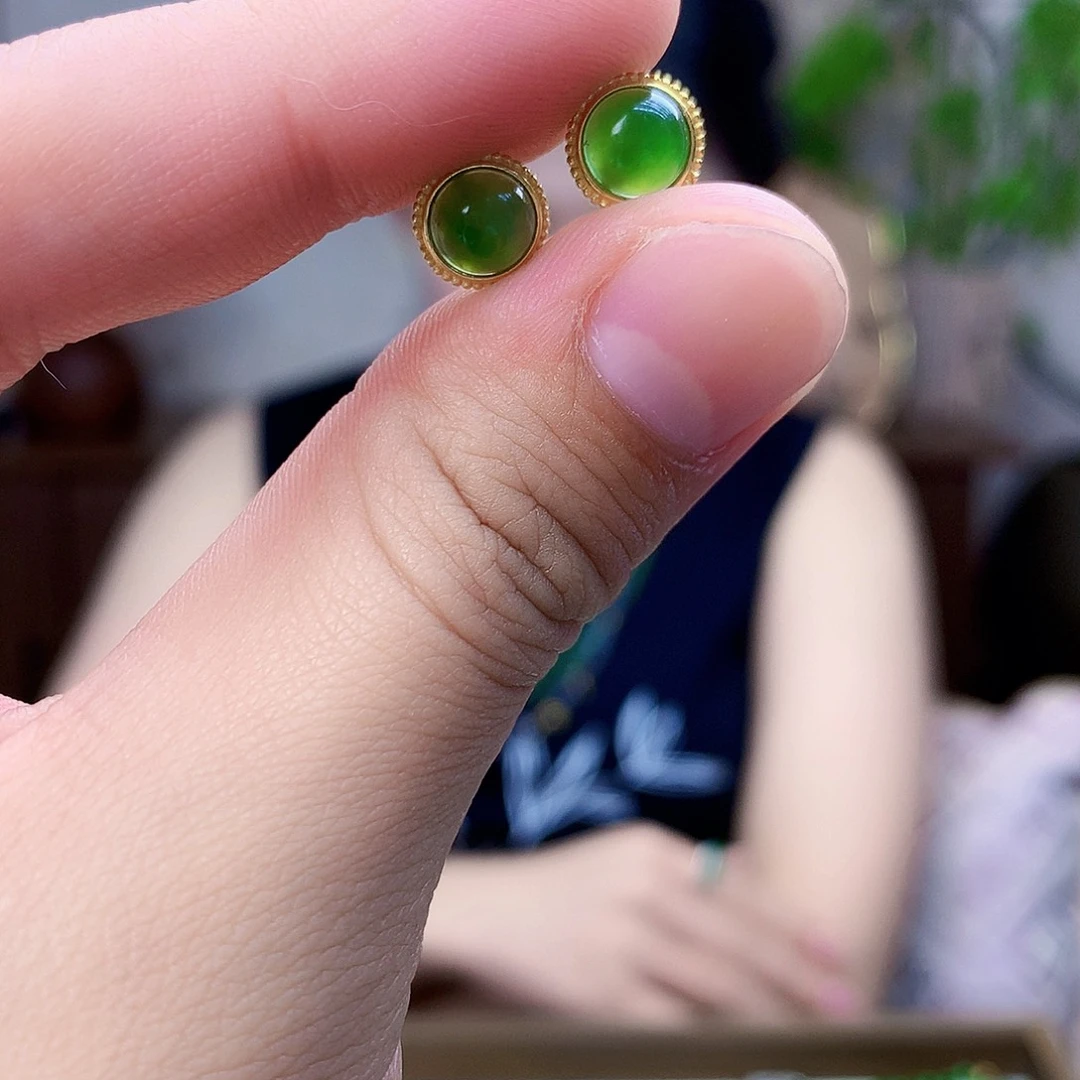 和田玉（碧玉）银S925镶嵌吊坠(不含链)耳钉