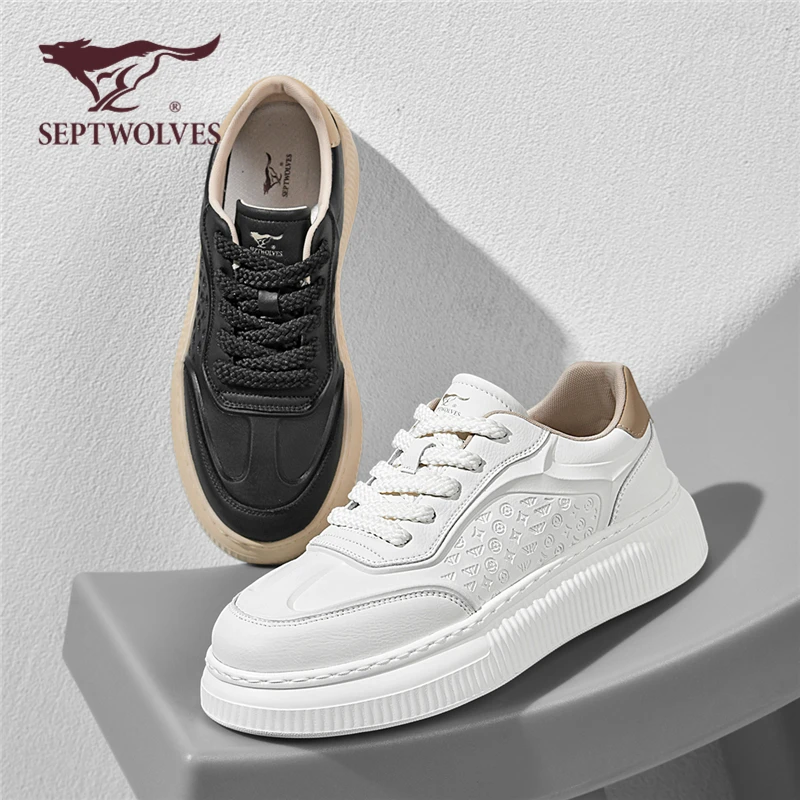 七匹狼男鞋秋季百搭休闲板鞋防水学生运动鞋厚底增高小白鞋1045