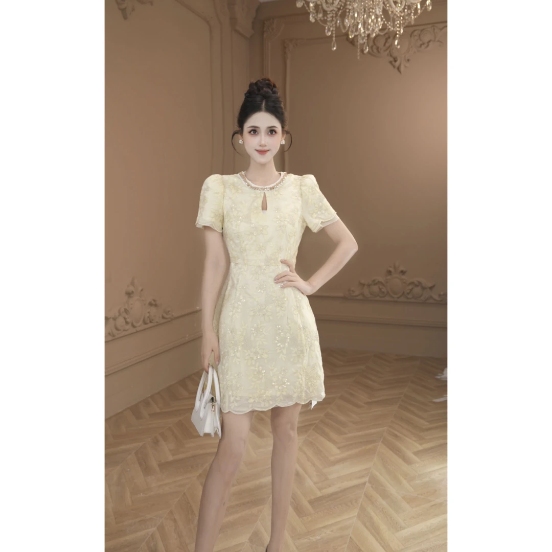 【柒老板定制】新款夏季气质修身显瘦轻奢名媛高级感连衣裙45310