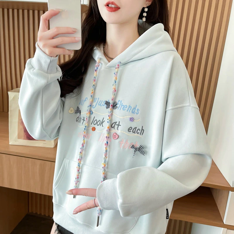 蝴蝶结连帽卫衣女2025新款爆款春秋季韩版宽松薄款学生小个子外套
