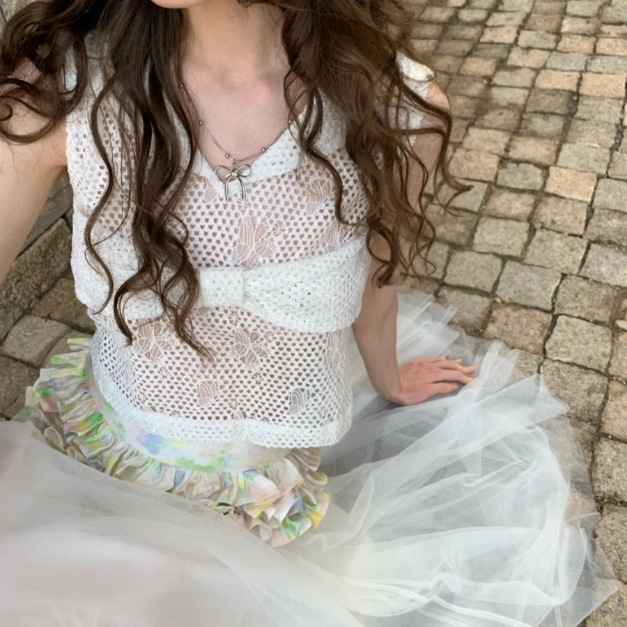 制造后花园*twilight系列凹造型镂空提花大蝴蝶结海军领无袖上衣