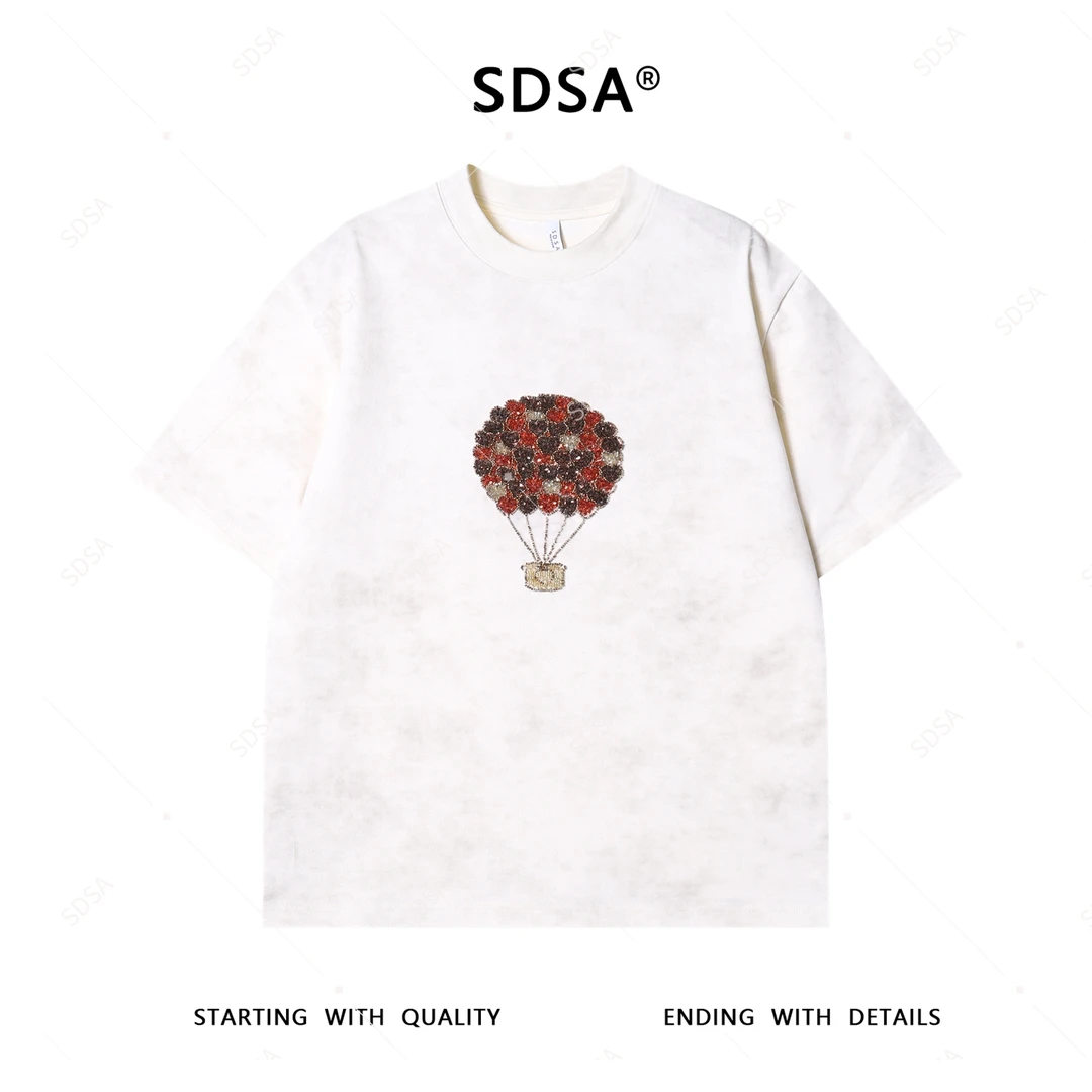 夏季高级感新款男士潮牌重工镶珠子设计圆领短袖T恤百搭时尚上衣