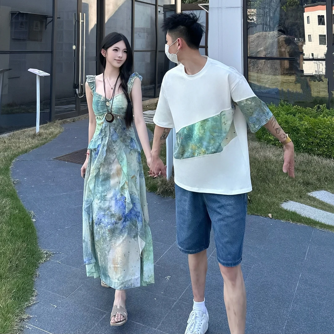 法式超仙碎花吊带连衣裙女夏季新款高级感气质显瘦情侣装一衣一裙