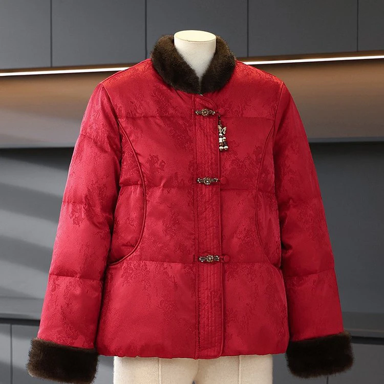 新中式中老年妈妈冬季加绒加厚国风洋气短款棉袄中国风外套女
