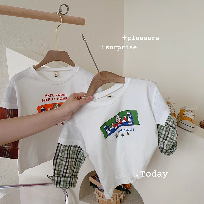 【本妈】拼袖子假两件卡通休闲时尚T恤上衣 Q785 9‘’9