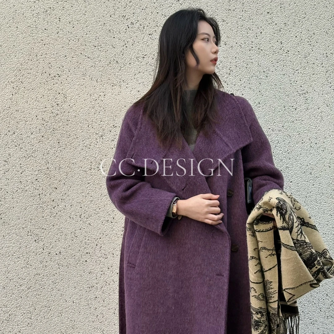 秋冬保暖长款厚款立领女毛呢外套双面毛呢中长款时尚双面尼大衣
