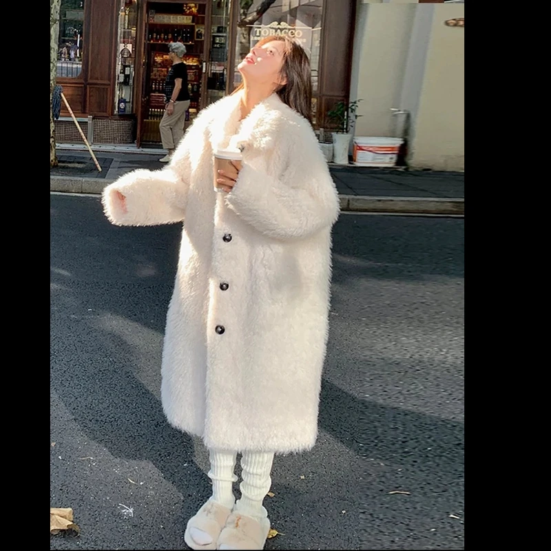 人造皮草 秋冬季纯色仿貂大衣外套 2418