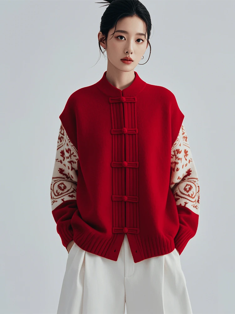 圣诞新年新中式国风复古宽松针织开衫外穿毛衣外套女秋冬2024新款